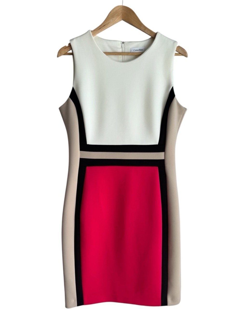 Calvin Klein Colourblock Sheath Dress Sz 12 Multicolour Mod Bodycon Retro Career